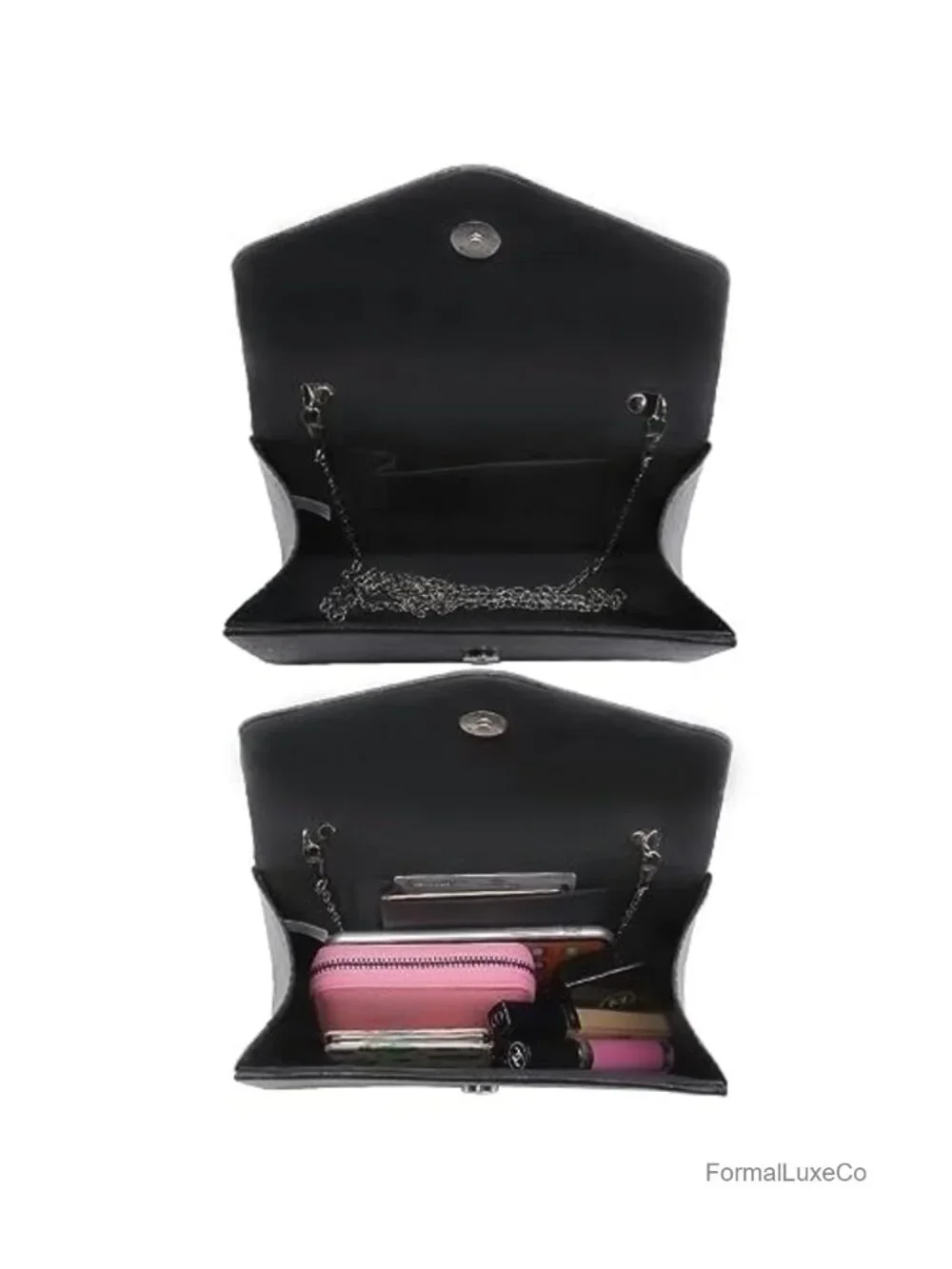 Elegant Evening Clutch with Frosted Glitter, Detachable Chain Strap, Snap